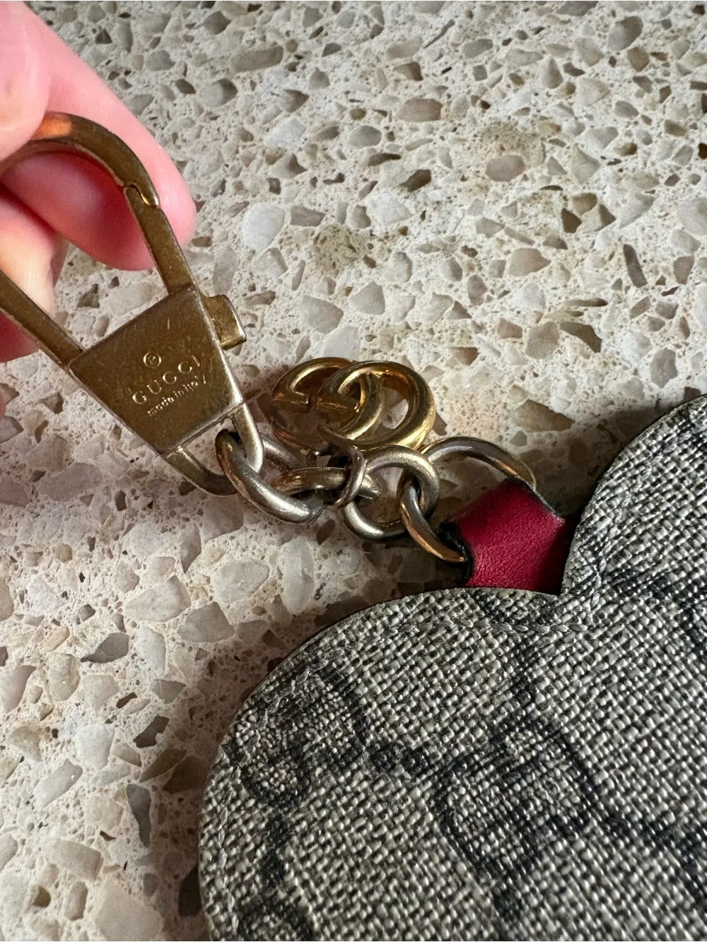 Gucci Heart Embroidered Leather Keychain